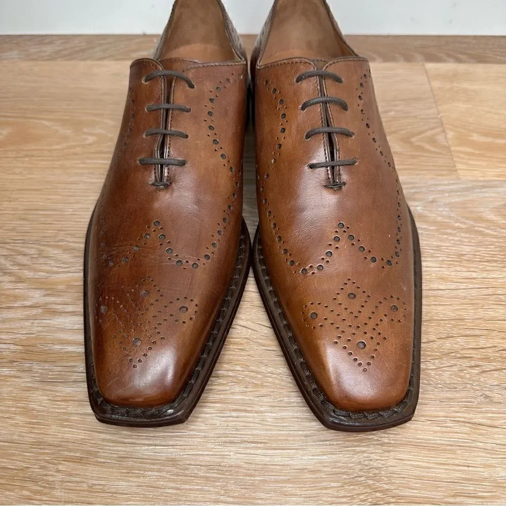 Calzoleria Toscana Brown Genuine Leather Brogue Wingtip Oxford Shoes